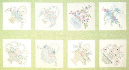 Panel pespuntes en verdes y azules.